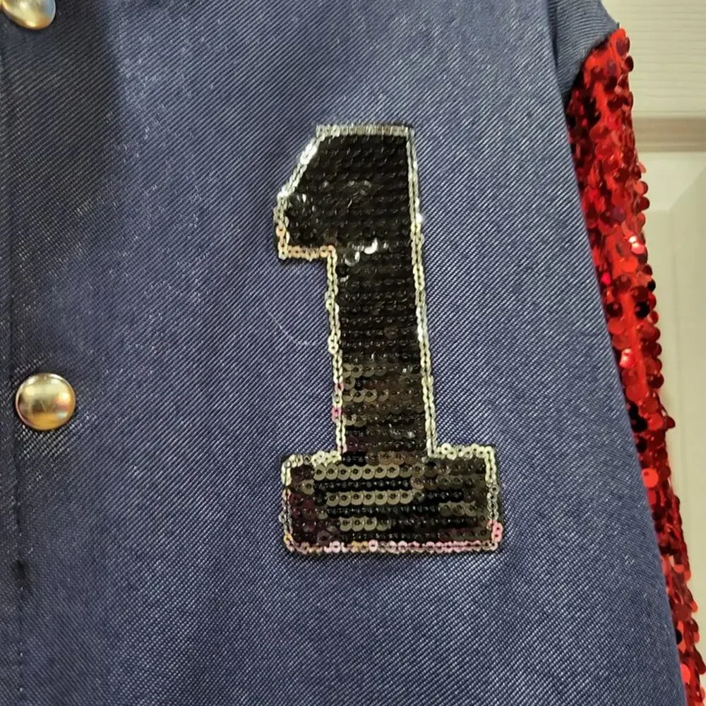 Weissman Snap-front stretch denim-costume halloween jacket Red sequin 1950 SA